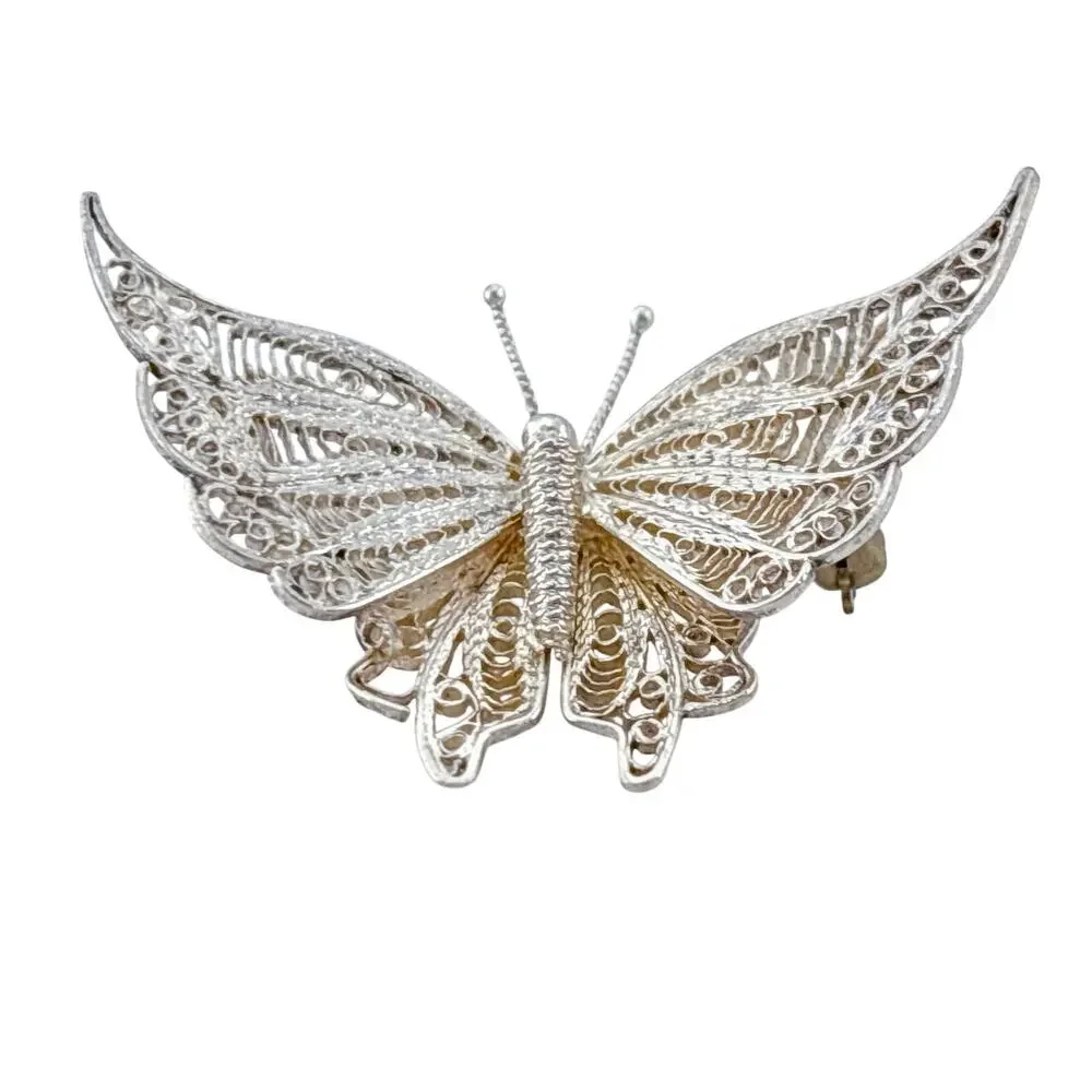 Vintage Sterling Silver 925 Filigree Butterfly Brooch